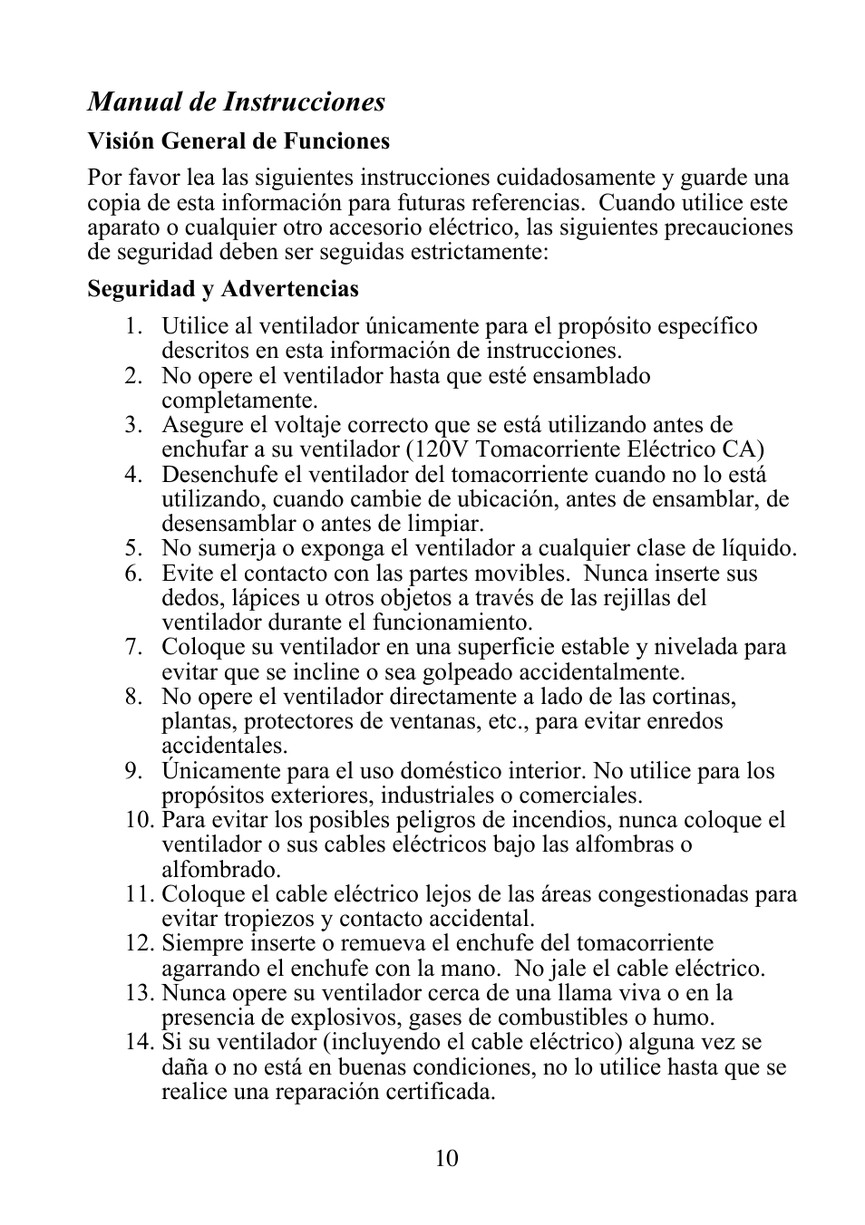 Manual de instrucciones | DECO BREEZE Adjustable Height Floor Fan User Manual | Page 11 / 15