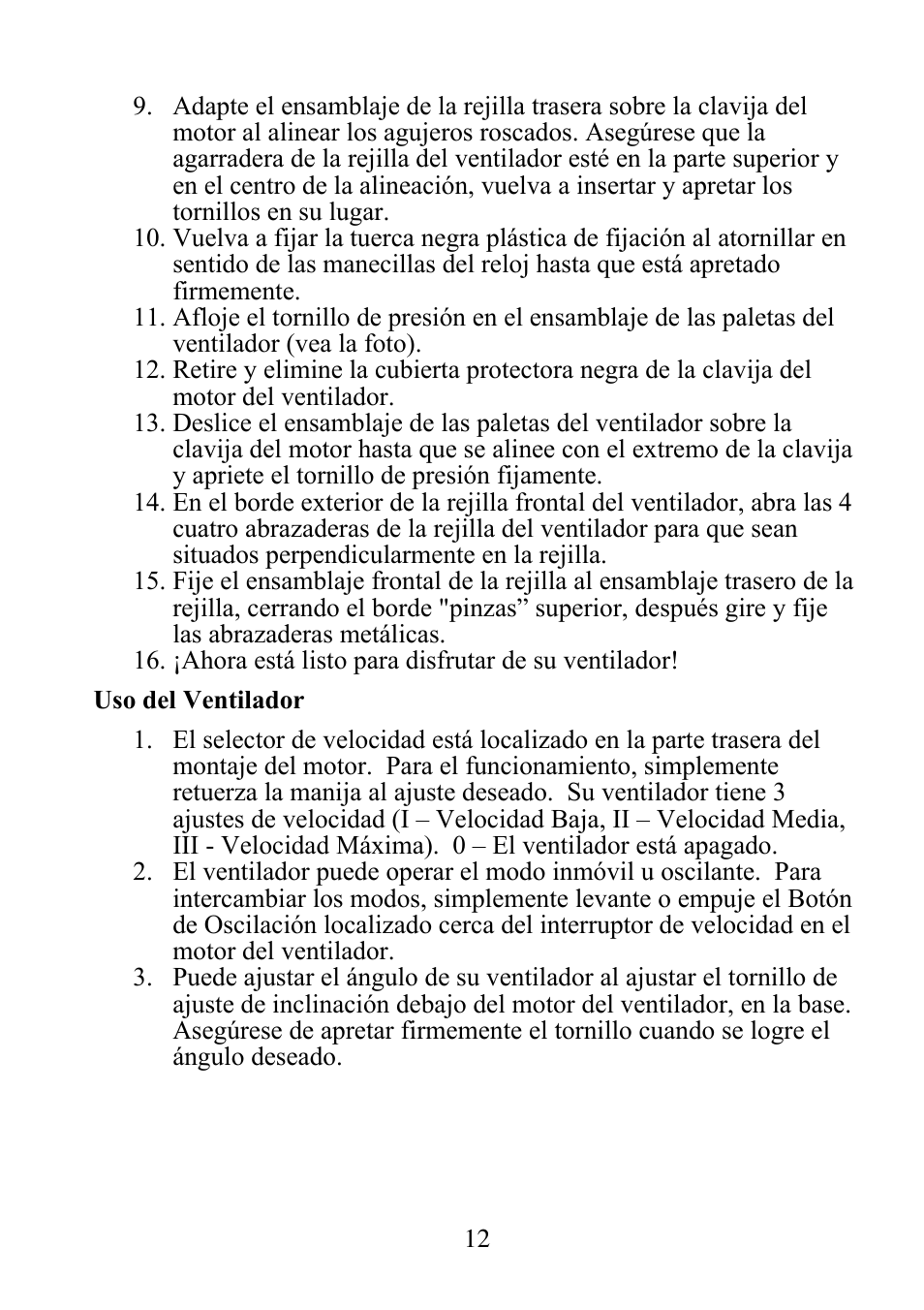 DECO BREEZE Adjustable Height Floor Fan User Manual | Page 13 / 15