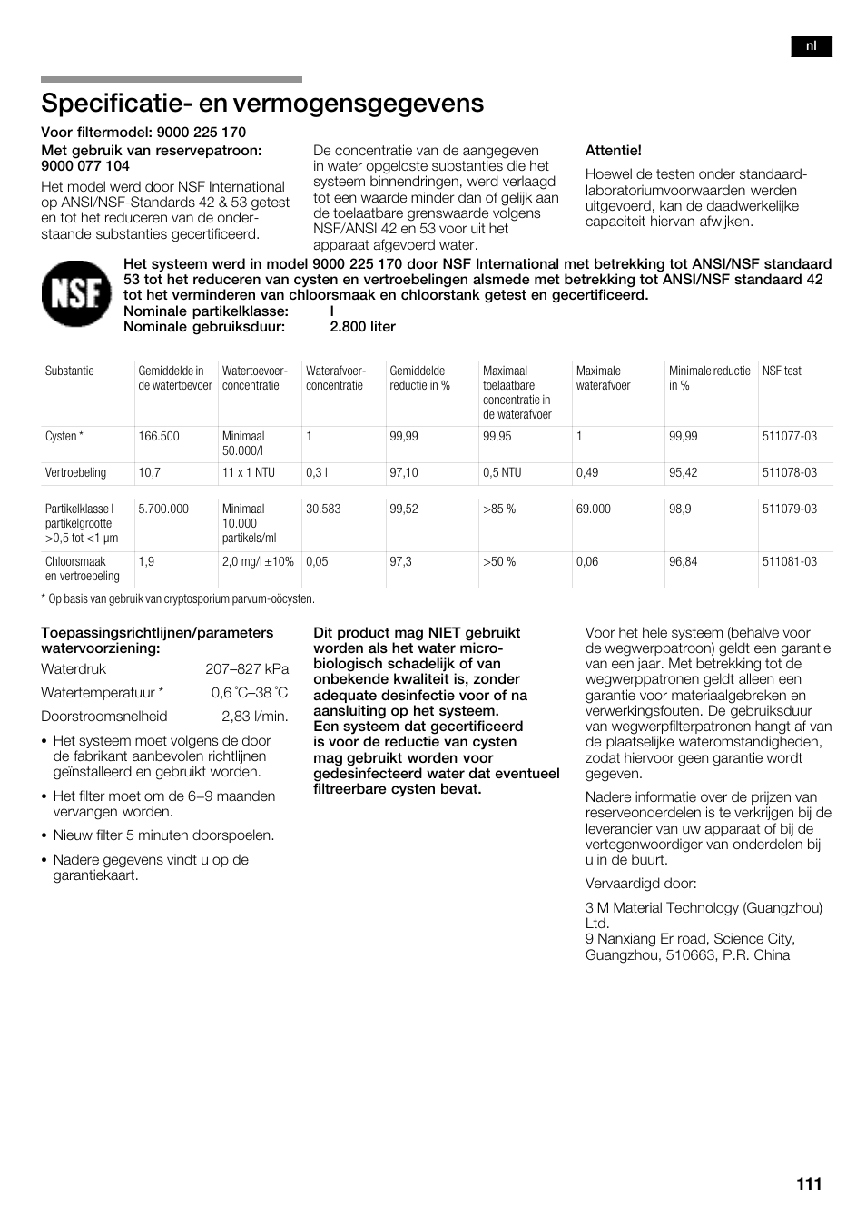 Specificatieć en vermogensgegevens | Neff K5935D1 User Manual | Page 111 / 140