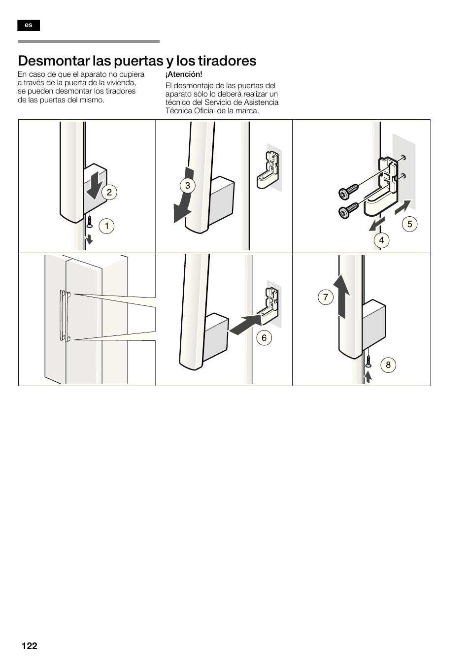 Desmontar las puertas y los tiradores | Neff K5935D1 User Manual | Page 122 / 140