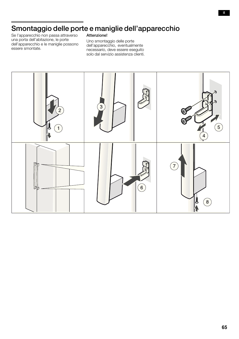 Smontaggio delle porte e maniglie dell'apparecchio | Neff K5920D1 User Manual | Page 65 / 98