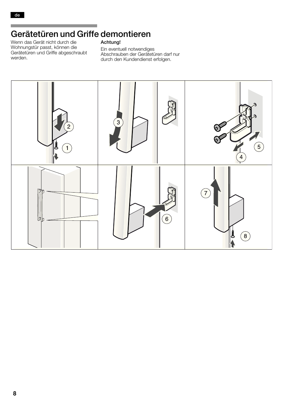 Gerätetüren und griffe demontieren | Neff K5920D1 User Manual | Page 8 / 98