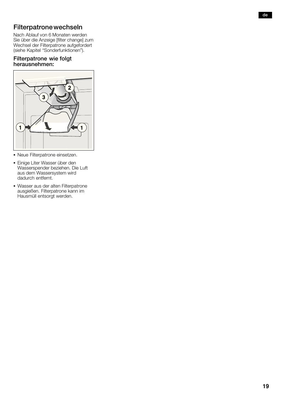 Filterpatrone wechseln | Neff K5950N1 User Manual | Page 19 / 140