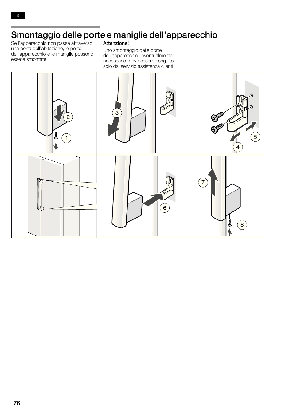 Smontaggio delle porte e maniglie dell'apparecchio | Neff K5950N1 User Manual | Page 76 / 140