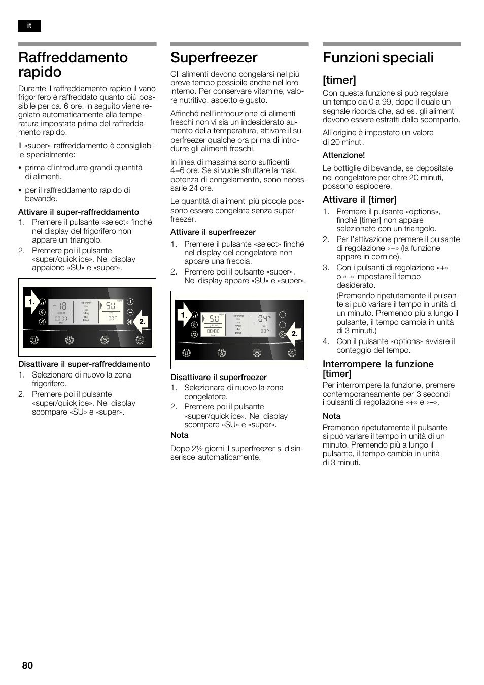 Raffreddamento rapido, Superfreezer, Funzioni speciali | Timer | Neff K5950N1 User Manual | Page 80 / 140