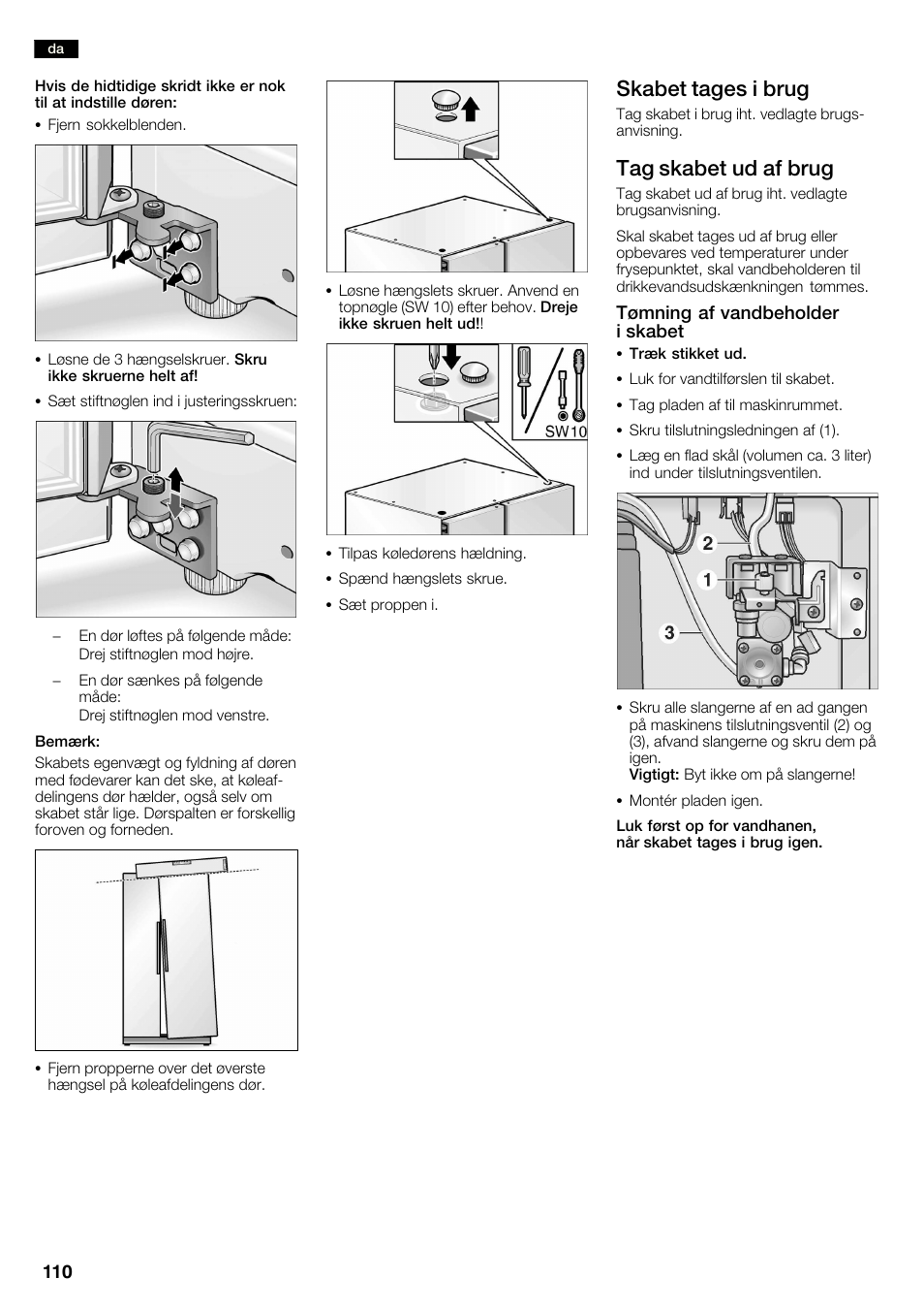Skabet tages i brug, Tag skabet ud af brug | Neff K3990X7 User Manual | Page 110 / 240