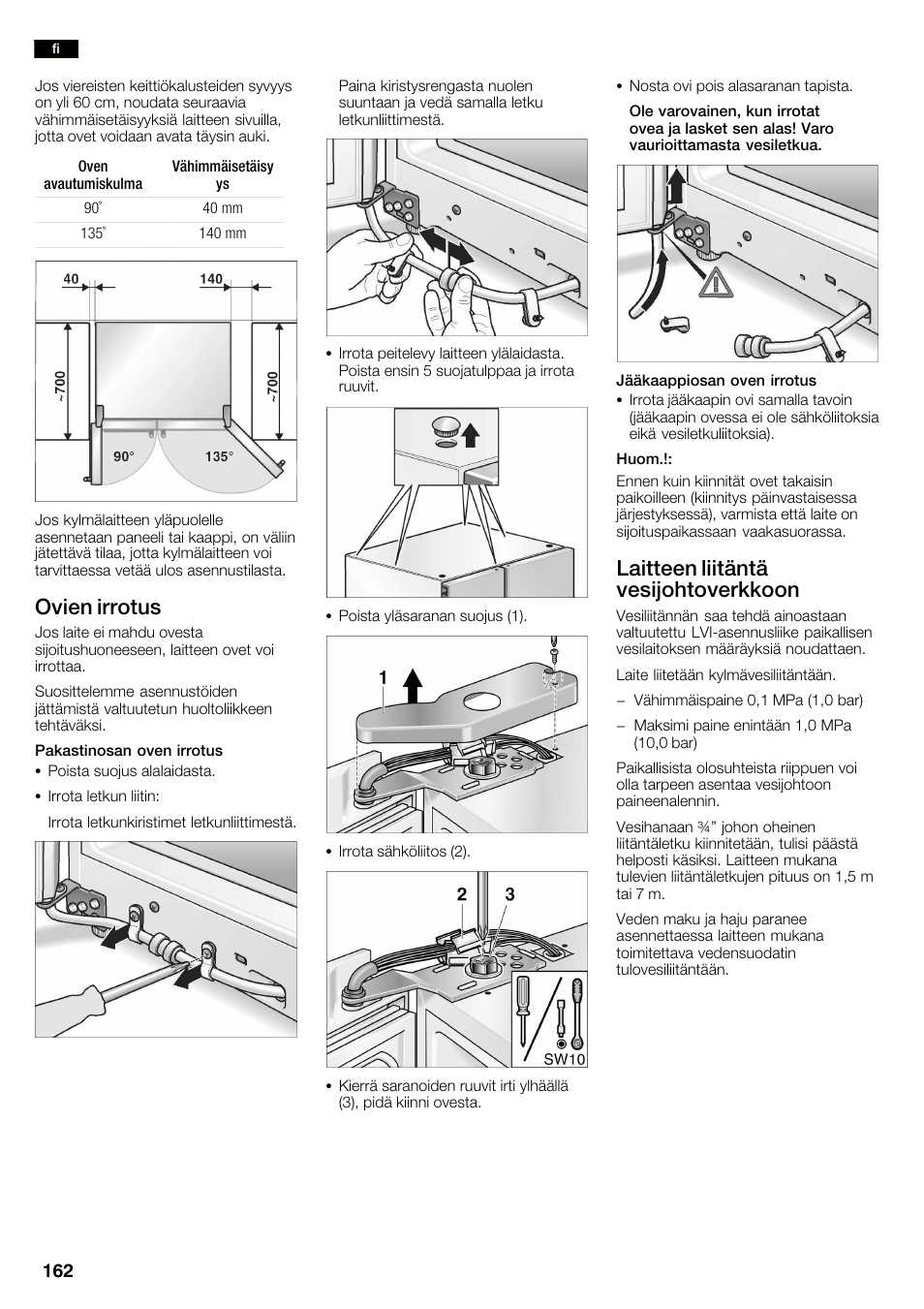 Ovien irrotus, Laitteen liitäntä vesijohtoverkkoon | Neff K3990X7 User Manual | Page 162 / 240