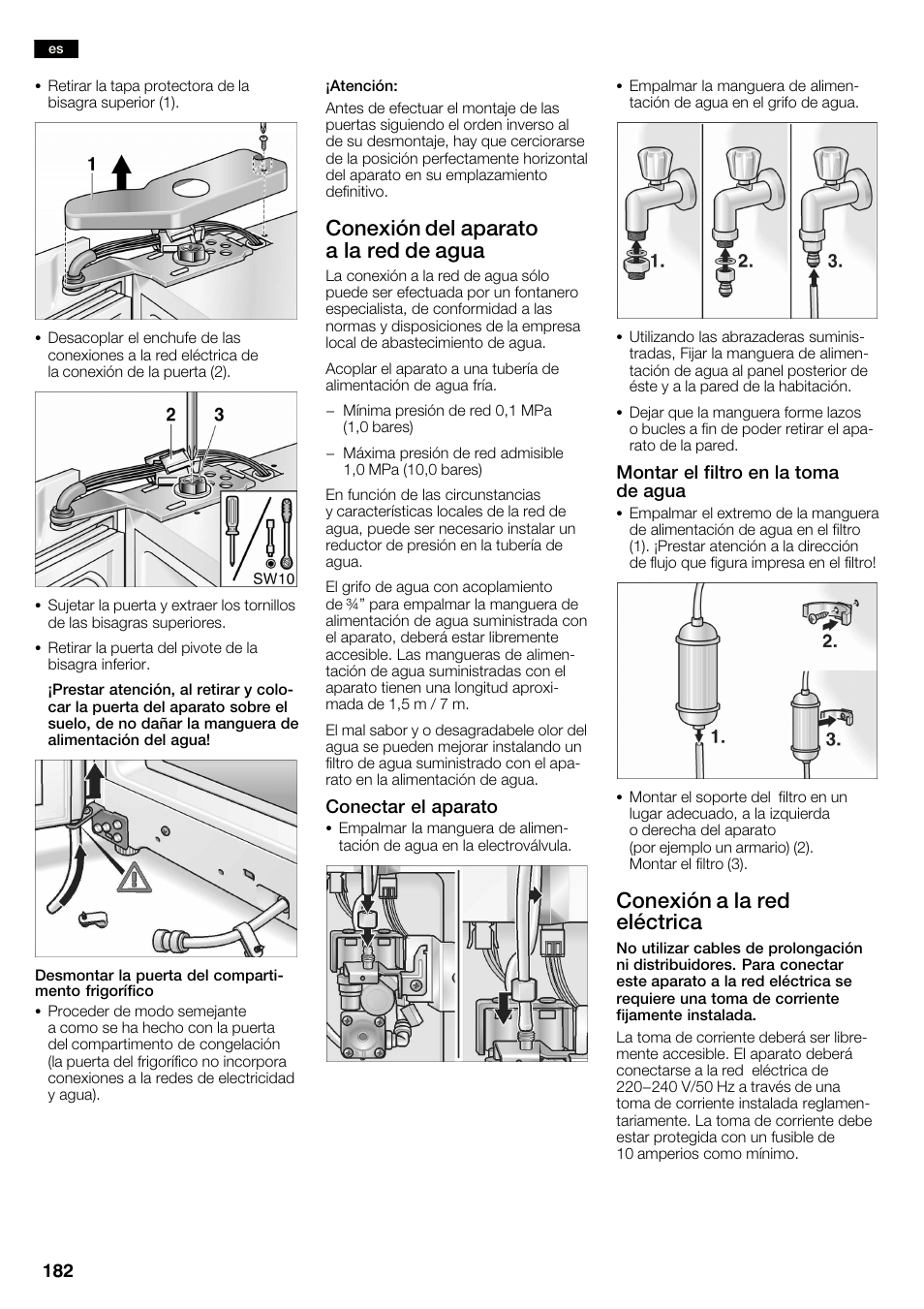 Conexión del aparato a la red de agua, Conexión a la red eléctrica | Neff K3990X7 User Manual | Page 182 / 240