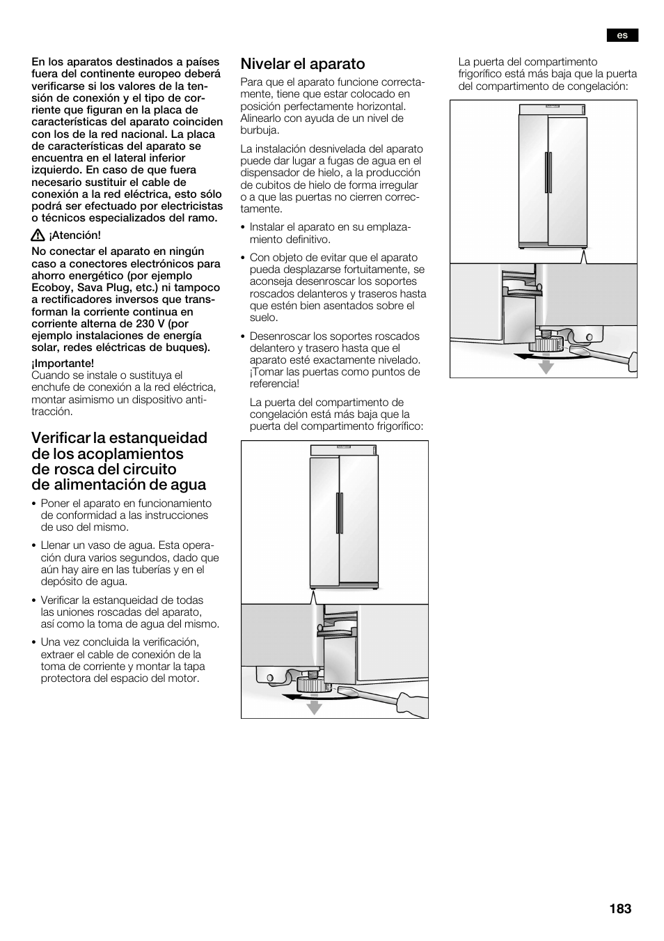 Nivelar el aparato | Neff K3990X7 User Manual | Page 183 / 240