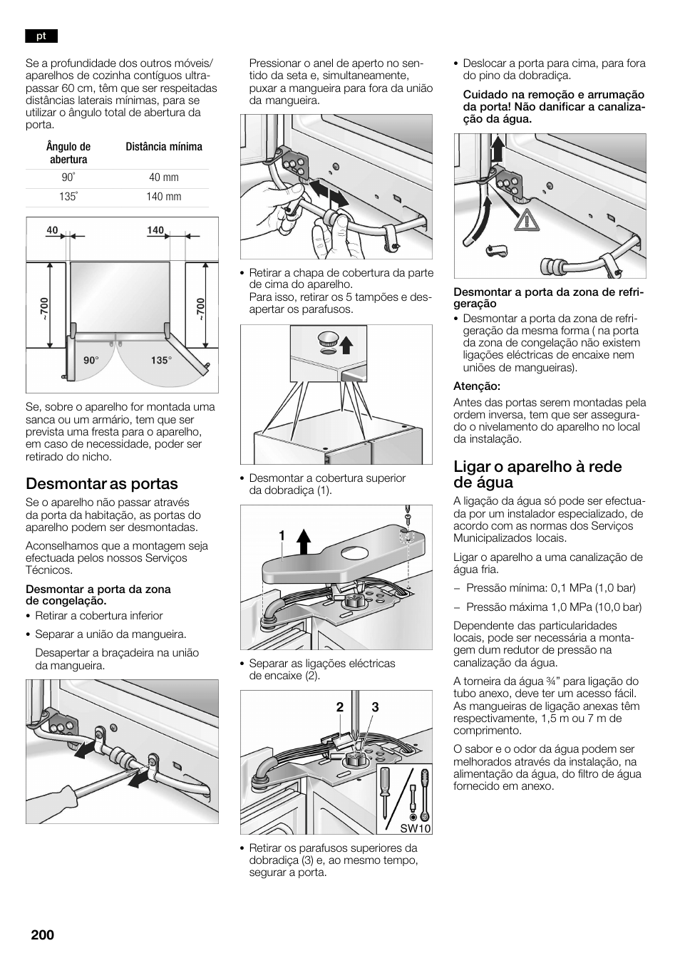 Desmontar as portas, Ligar o aparelho à rede de água | Neff K3990X7 User Manual | Page 200 / 240
