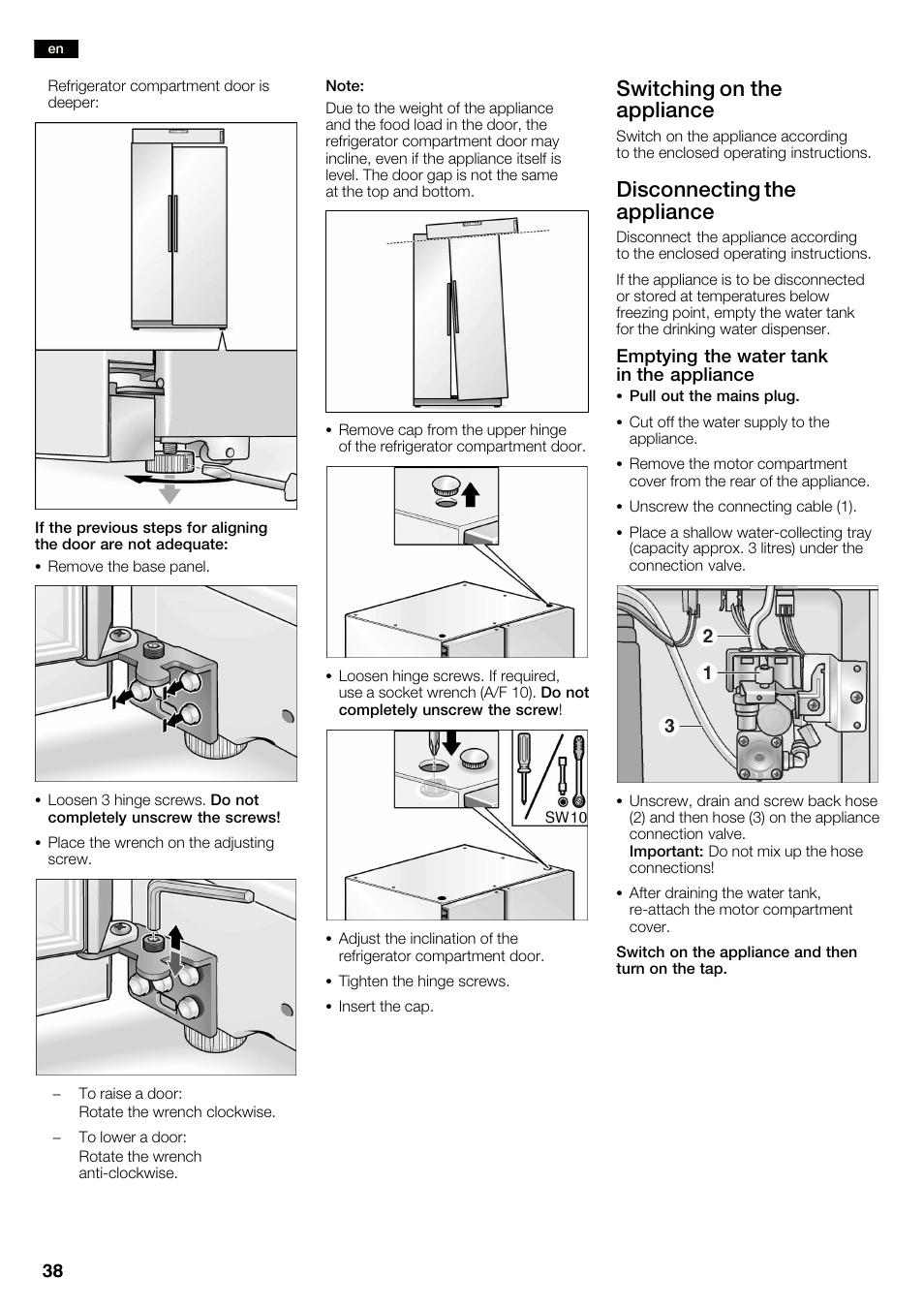 Switching on the appliance, Disconnecting the appliance | Neff K3990X7 User Manual | Page 38 / 240
