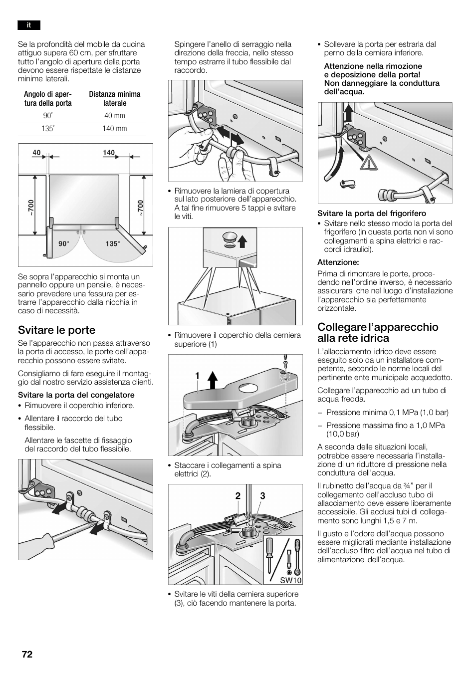 Svitare le porte, Collegare l'apparecchio alla rete idrica | Neff K3990X7 User Manual | Page 72 / 240