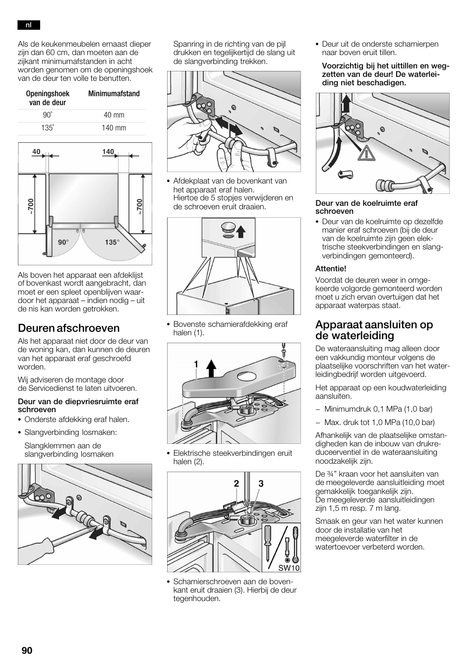 Deuren afschroeven, Apparaat aansluiten op de waterleiding | Neff K3990X7 User Manual | Page 90 / 240