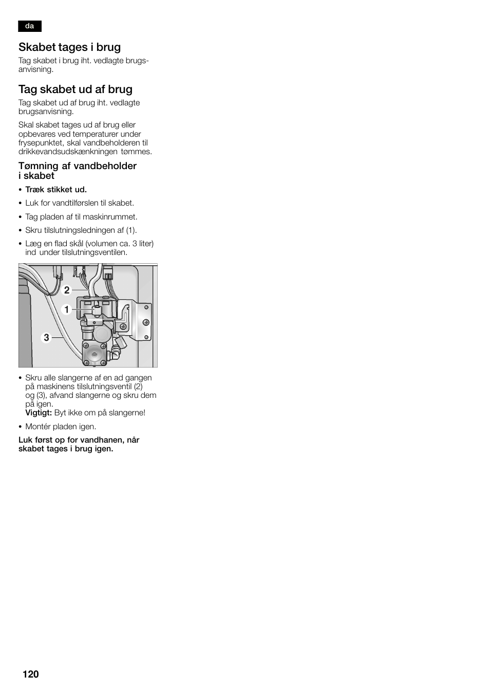 Skabet tages i brug, Tag skabet ud af brug | Neff K3990X7 User Manual | Page 120 / 263