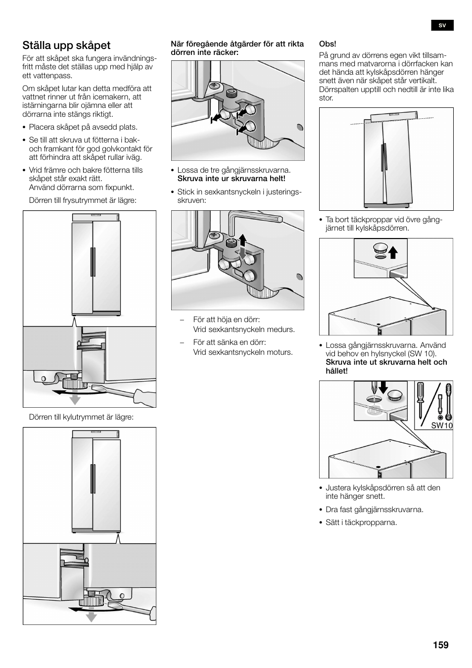 Ställa upp skåpet | Neff K3990X7 User Manual | Page 159 / 263