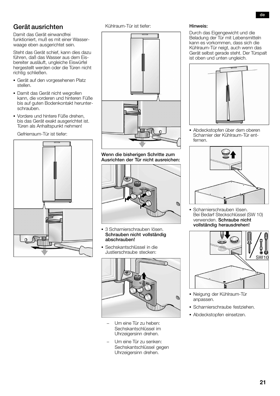 Gerät ausrichten | Neff K3990X7 User Manual | Page 21 / 263