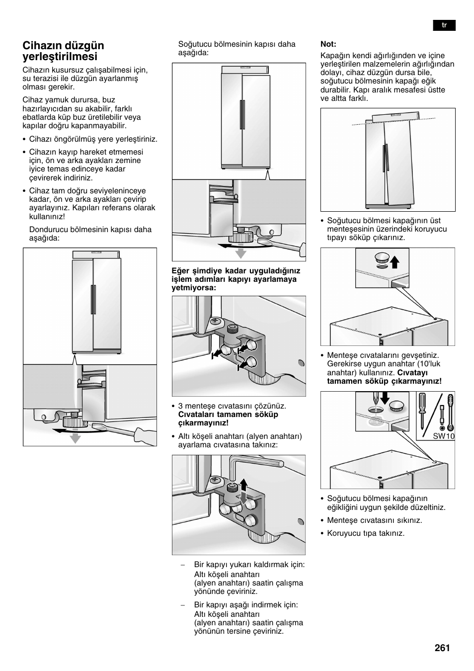 Cihazn düzgün yerleåtirilmesi | Neff K3990X7 User Manual | Page 261 / 263