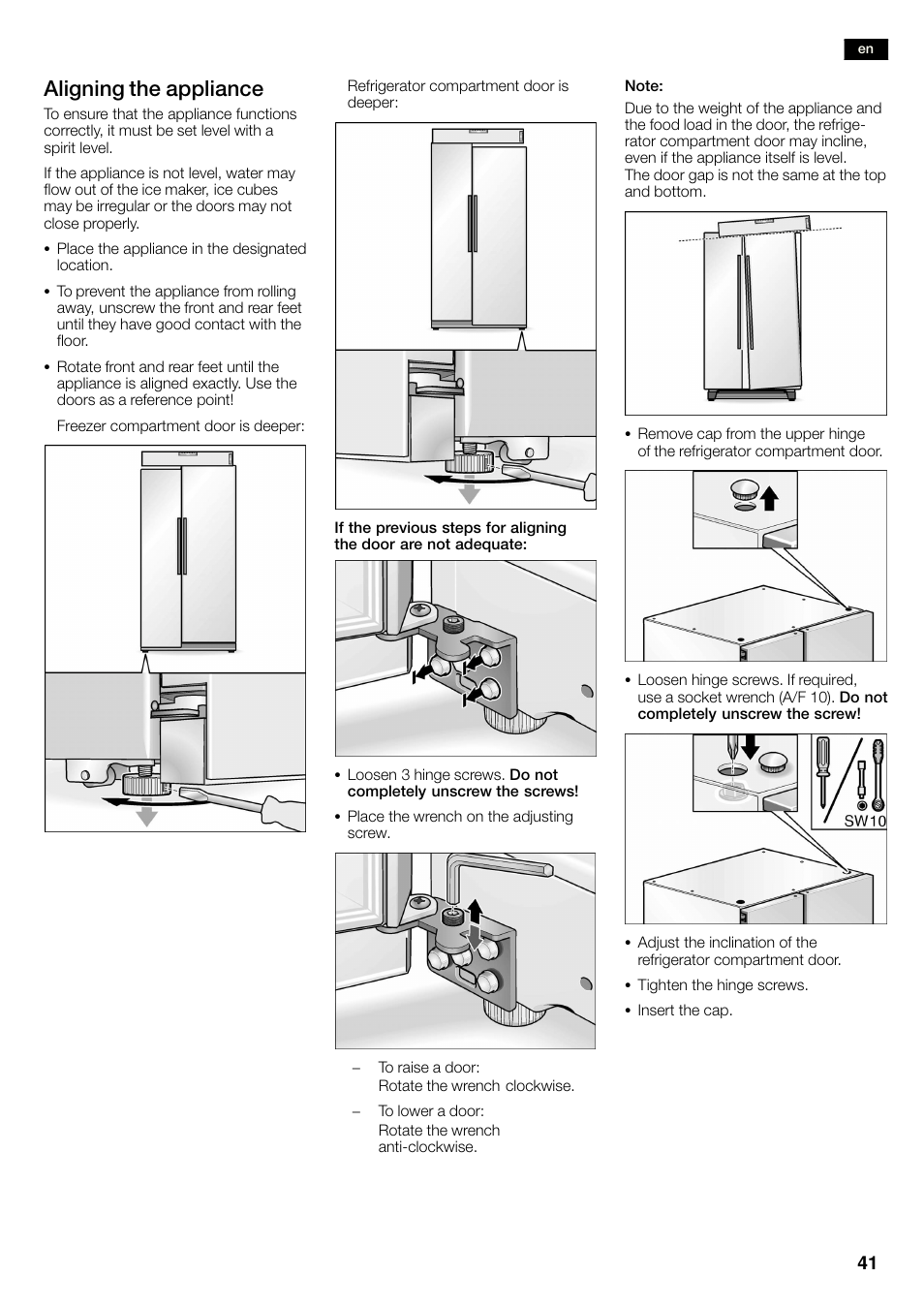 Aligning the appliance | Neff K3990X7 User Manual | Page 41 / 263