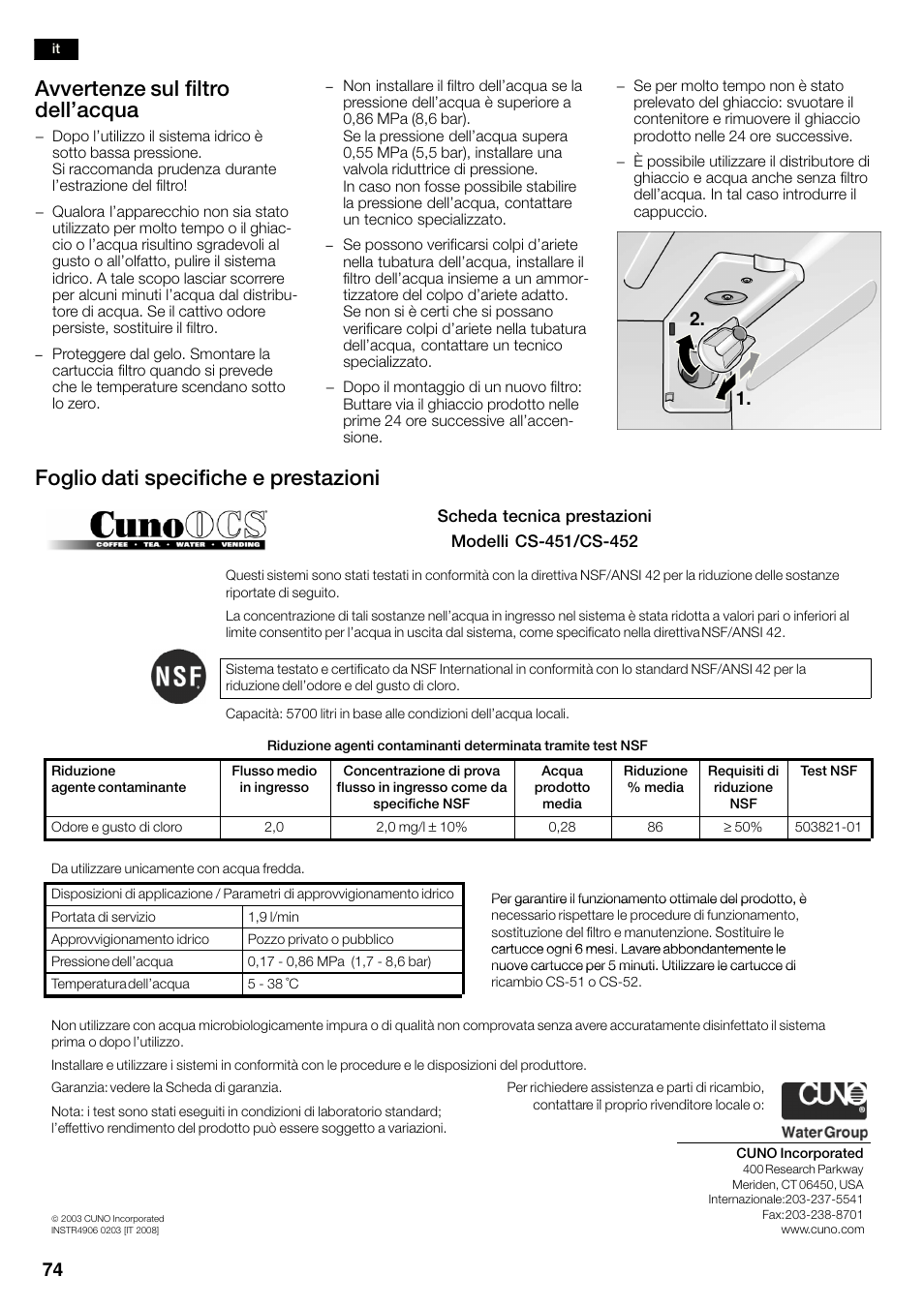 Avvertenze sul filtro dell'acqua, Foglio dati specifiche e prestazioni | Neff K3990X7 User Manual | Page 74 / 263