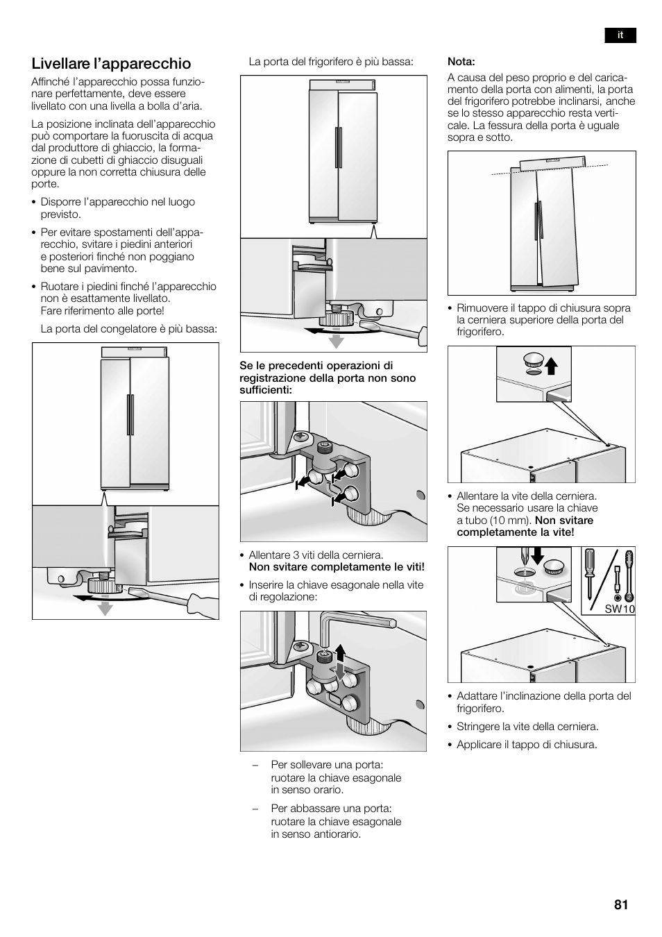 Livellare l'apparecchio | Neff K3990X7 User Manual | Page 81 / 263