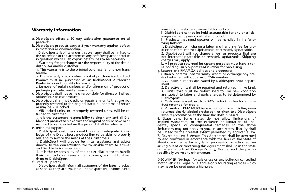 Warranty information | DiabloSport Predator User Manual User Manual | Page 3 / 9
