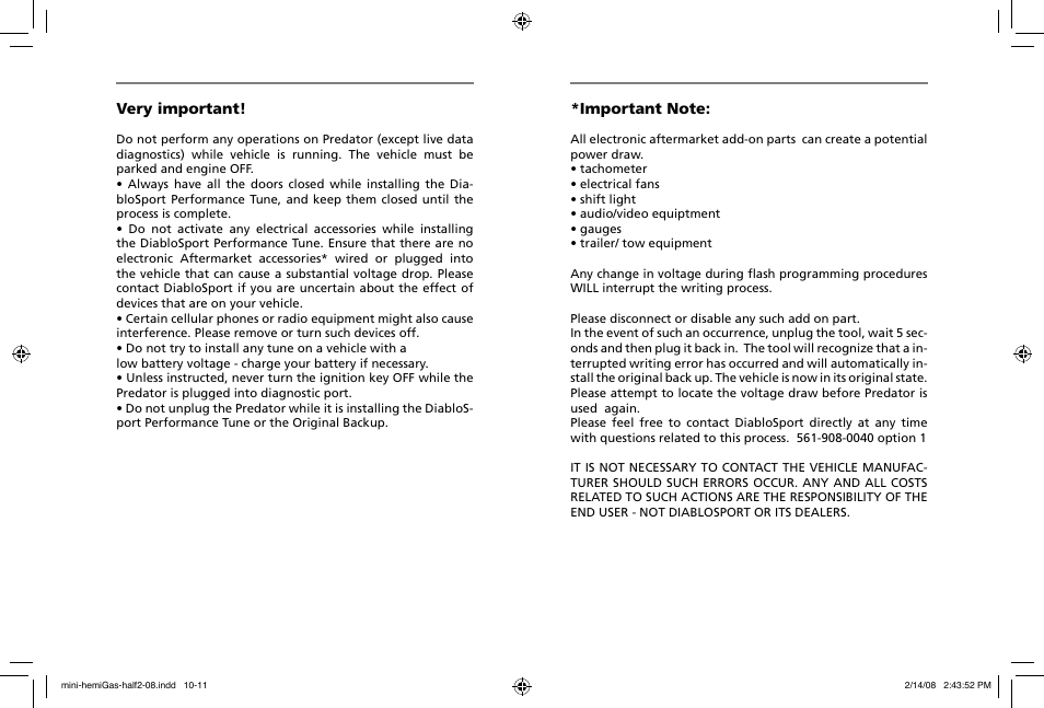 Very important | DiabloSport Predator User Manual User Manual | Page 6 / 9
