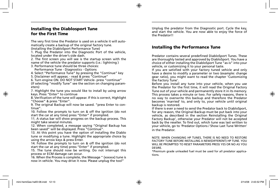 Installing the diablosport tune for the first time, Installing the performance tune | DiabloSport Predator User Manual User Manual | Page 7 / 9