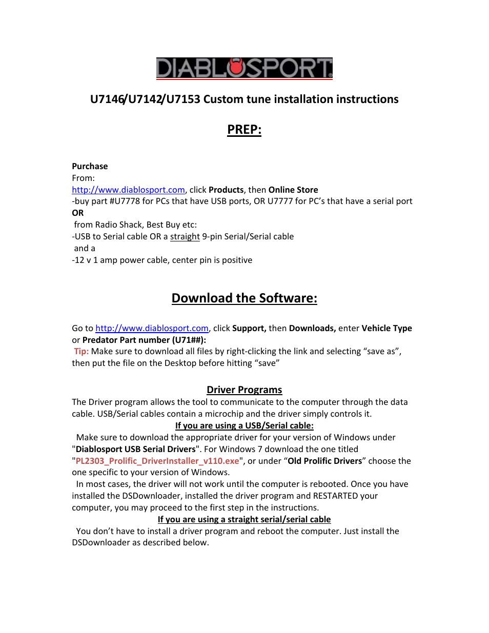 DiabloSport Predator U7153 Custom tune installation User Manual | 4 pages