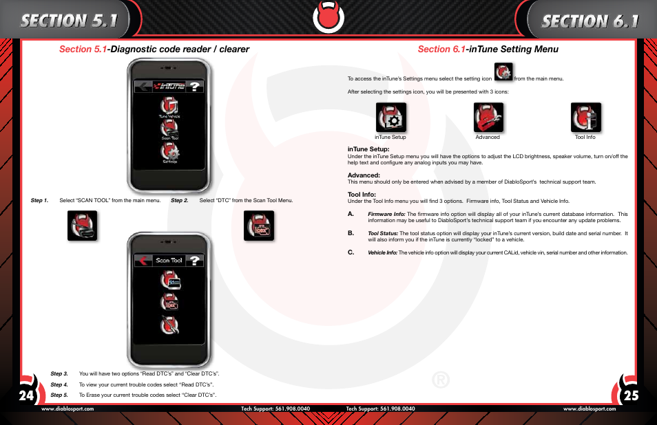Section, Diagnostic, Code | Reader, Clearer, Intune, Setting, Menu | DiabloSport inTune User Manual User Manual | Page 13 / 14