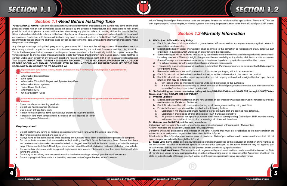 Section, Read, Before | Installing, Tune, Warranty, Information | DiabloSport inTune User Manual User Manual | Page 3 / 14