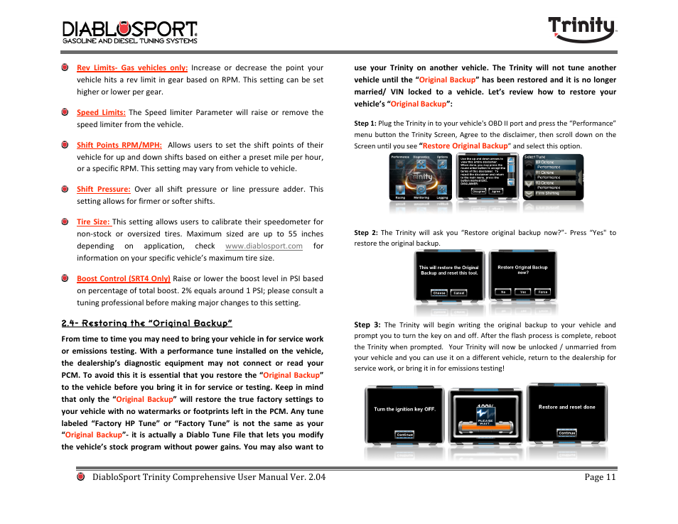 DiabloSport Trinity T-1000 Comprehensive User Manual User Manual | Page 11 / 33