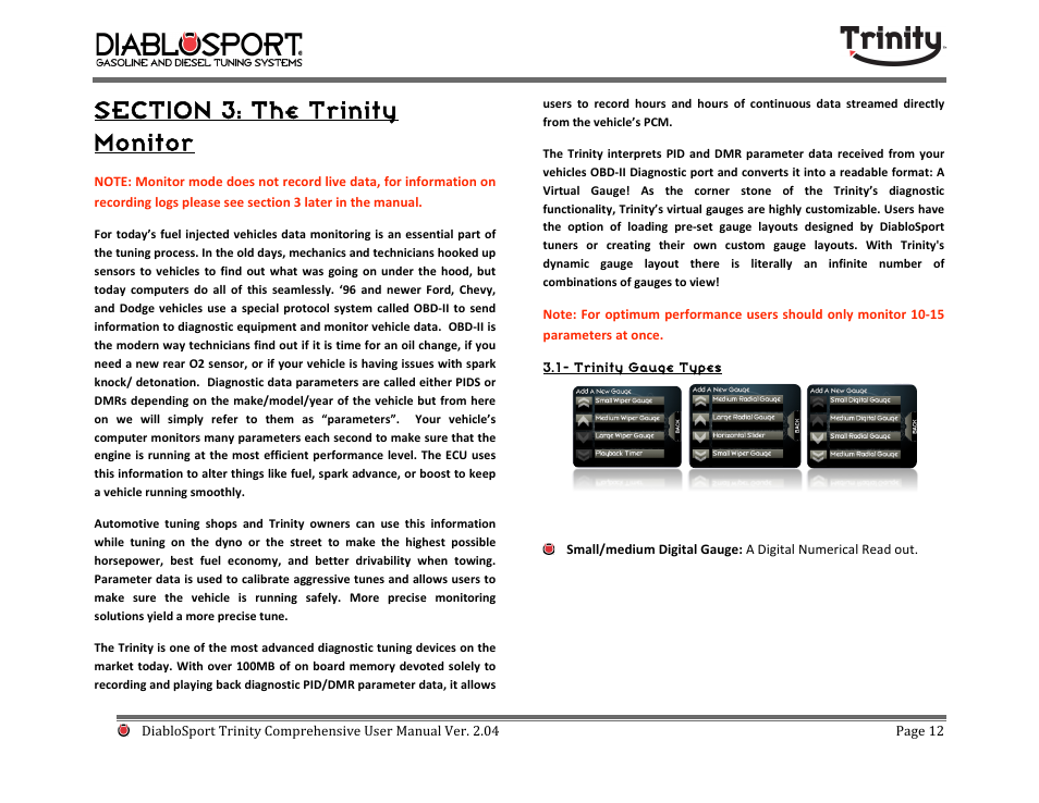 DiabloSport Trinity T-1000 Comprehensive User Manual User Manual | Page 12 / 33