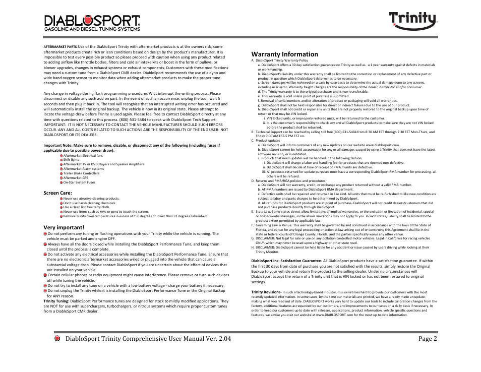 Warranty information | DiabloSport Trinity T-1000 Comprehensive User Manual User Manual | Page 2 / 33