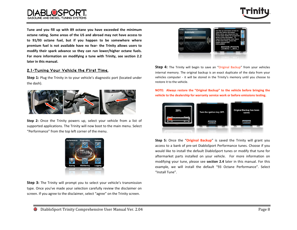 DiabloSport Trinity T-1000 Comprehensive User Manual User Manual | Page 8 / 33