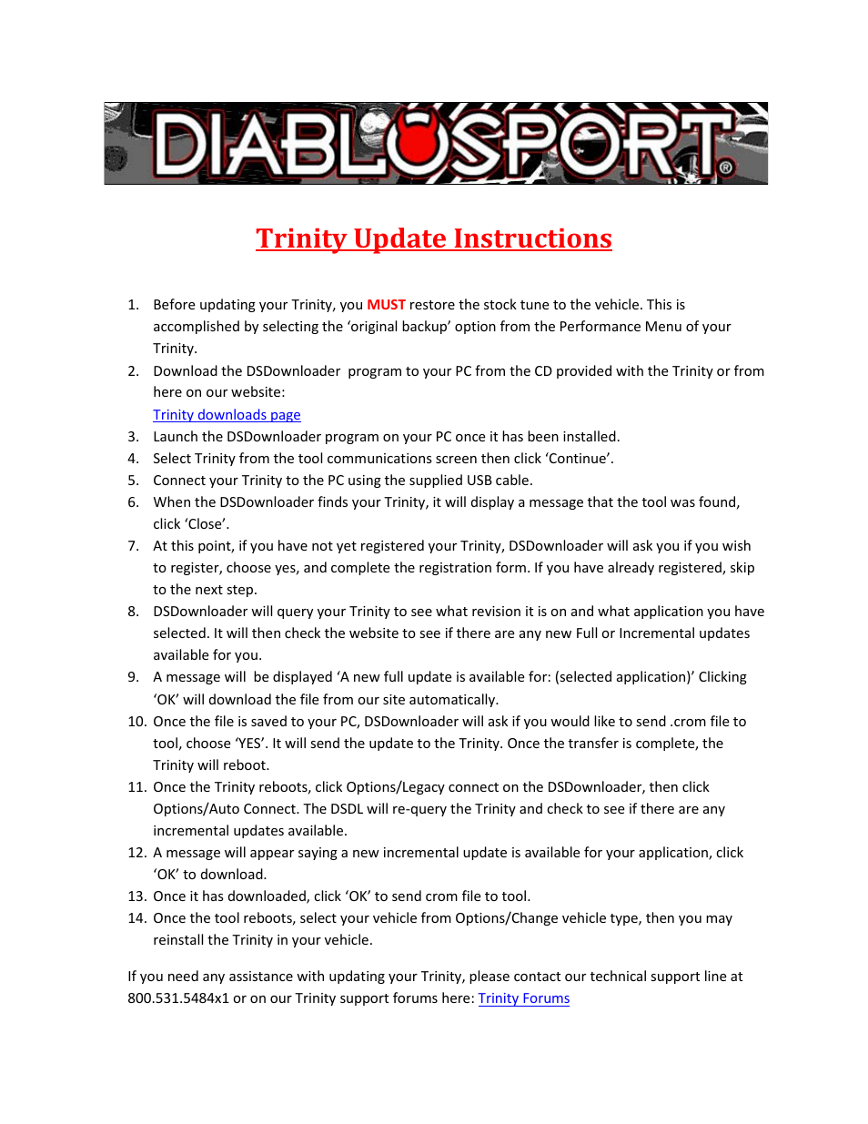 DiabloSport Trinity Update Instructions User Manual | 1 page