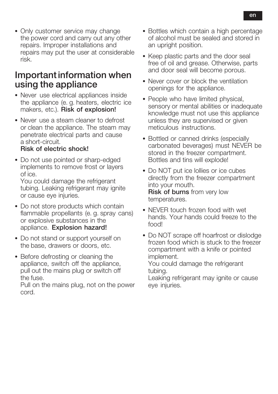 Important information when using the appliance | Neff K6634X9  EU User Manual | Page 23 / 95