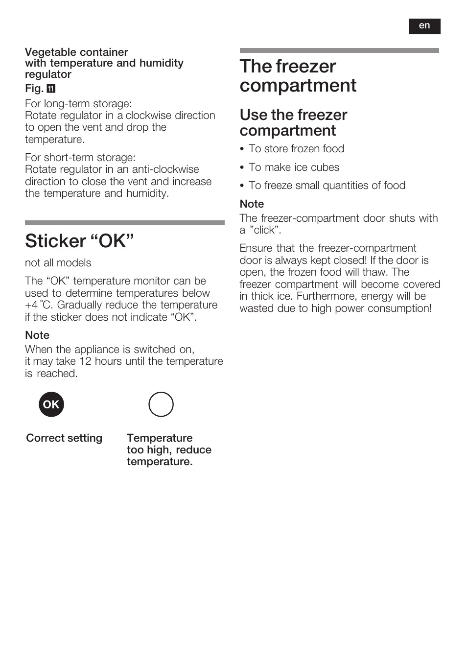 Sticker ok, The freezer compartment, Use the freezer compartment | Neff K6634X9  EU User Manual | Page 29 / 95