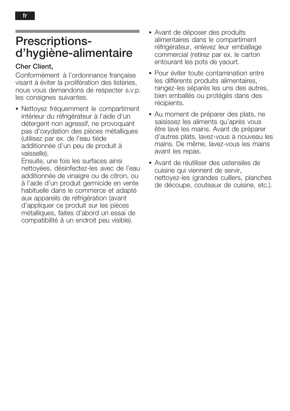 Prescriptionsć d'hygiènećalimentaire | Neff K6634X9  EU User Manual | Page 38 / 95