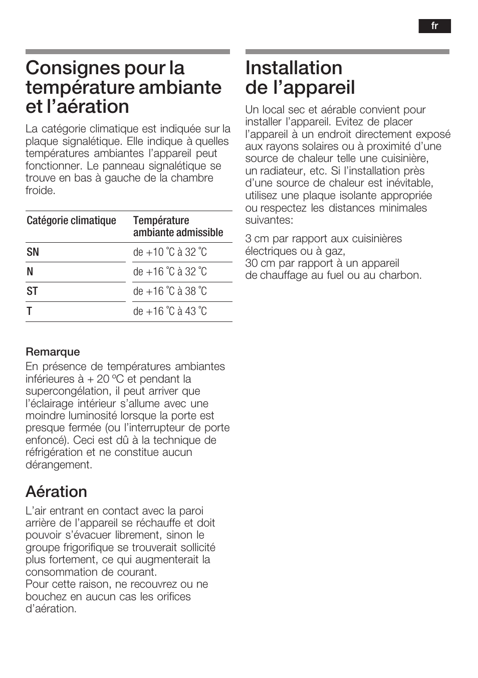 Installation de l'appareil, Aération | Neff K6634X9  EU User Manual | Page 43 / 95