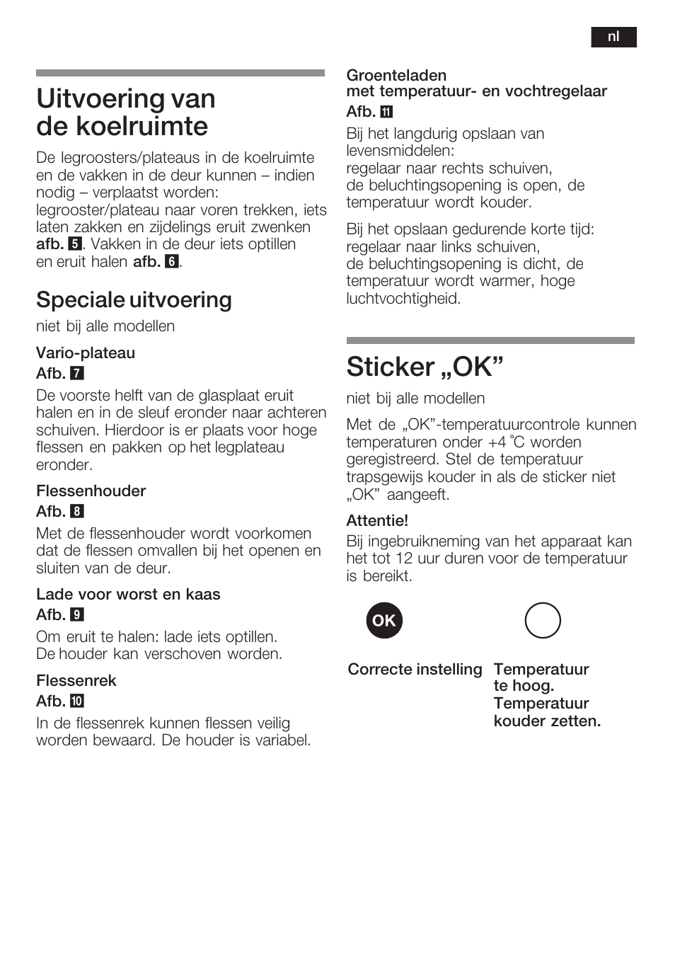 Uitvoering van de koelruimte, Sticker ęok, Speciale uitvoering | Neff K6634X9  EU User Manual | Page 81 / 95