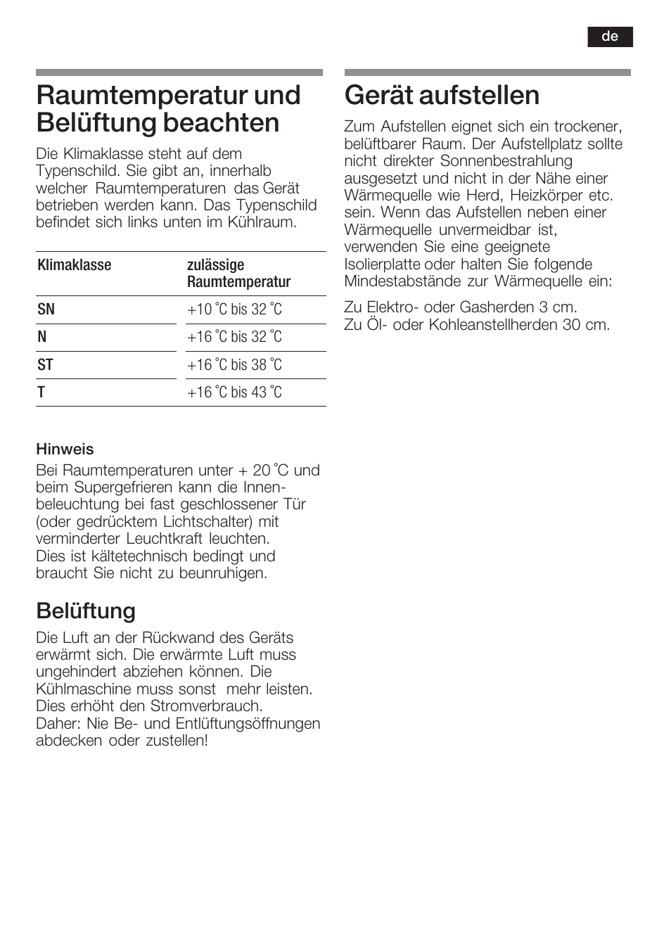 Raumtemperatur und belüftung beachten, Gerät aufstellen, Belüftung | Neff K6634X9  EU User Manual | Page 9 / 95