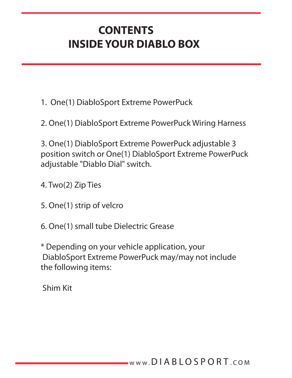 Contents inside your diablo box | DiabloSport Extreme PowerPuck User Manual | Page 12 / 62