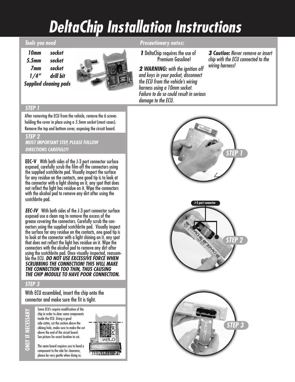 Deltachip installation instructions, Step 1, Step 2 | Step 3 | DiabloSport DeltaChip Installation User Manual | Page 2 / 3