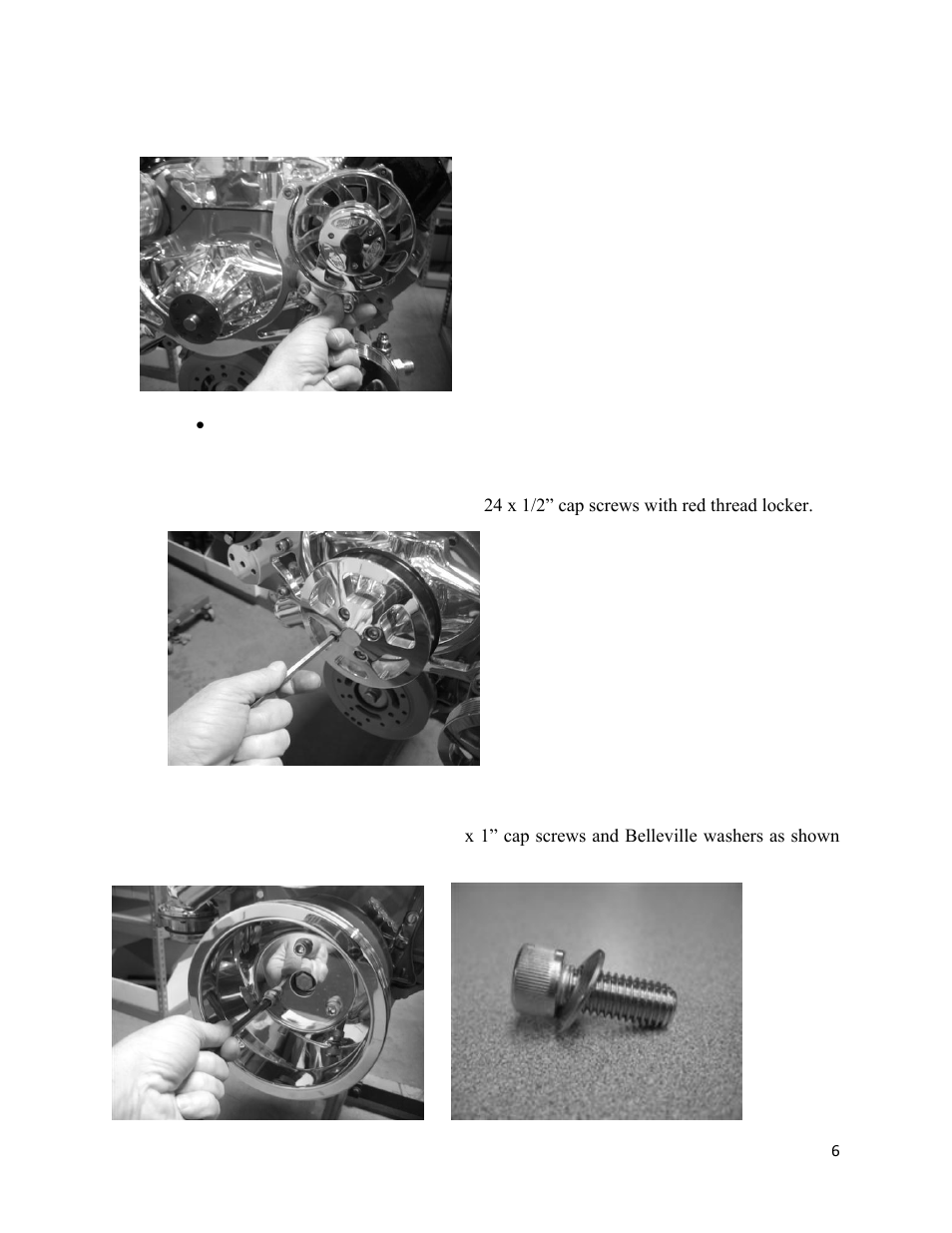Install alternator, Install water pump pulley, Install crank pulley | Eddie Motorsports MS107-50 User Manual | Page 6 / 10