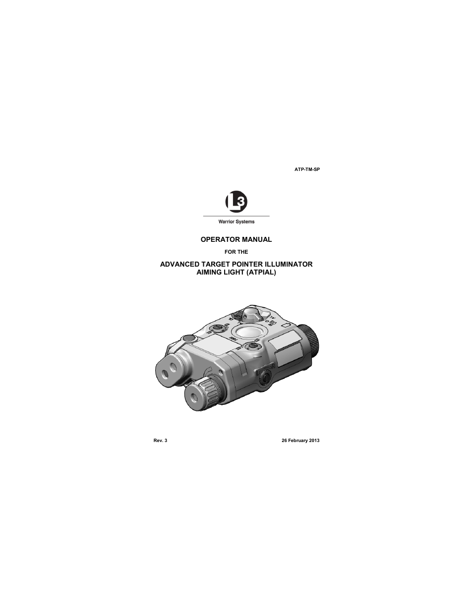 EOTech ATPIAL (AN/PEQ-15) - ADVANCED TARGET POINTER ILLUMINATOR AIMING LIGHT User Manual | 70 pages