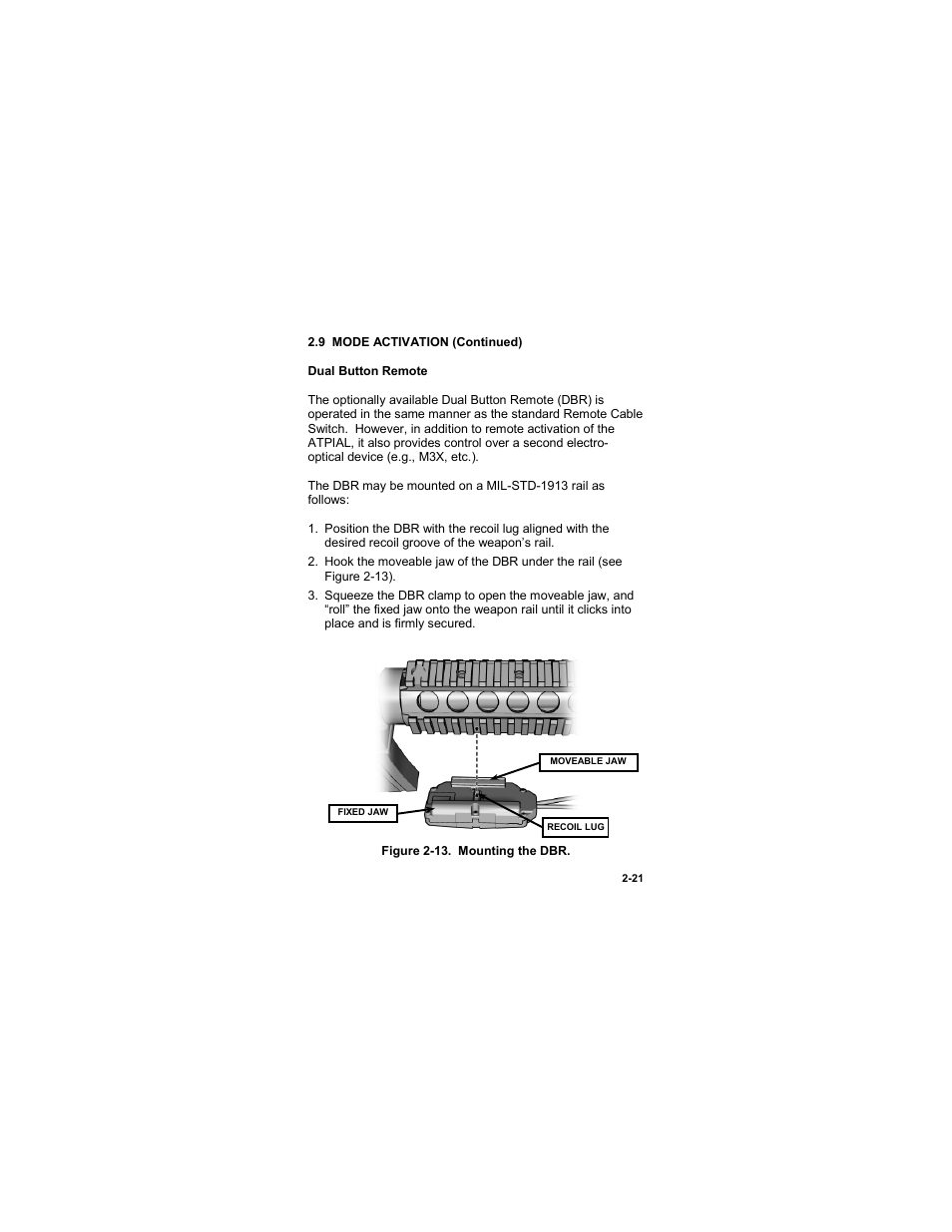 Figure 2-13. mounting the dbr | EOTech ATPIAL (AN/PEQ-15) - ADVANCED TARGET POINTER ILLUMINATOR AIMING LIGHT User Manual | Page 43 / 70