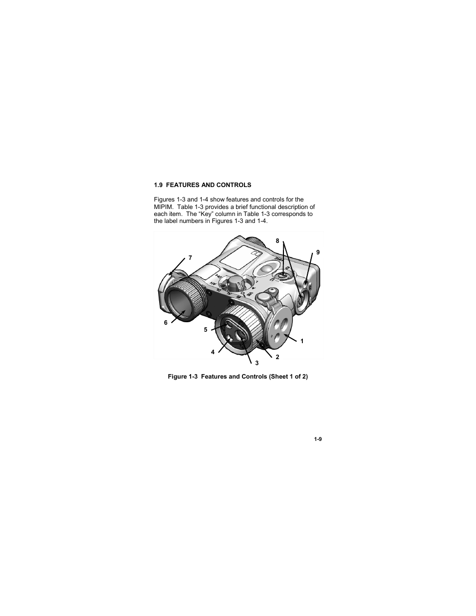 9 features and controls, 9 features and controls -9, Figure 1-3 features and controls (sheet 1 of 2) | EOTech MIPIM (AN/PEQ-16B) - Mini Integrated Pointer Illuminator Module User Manual | Page 21 / 74