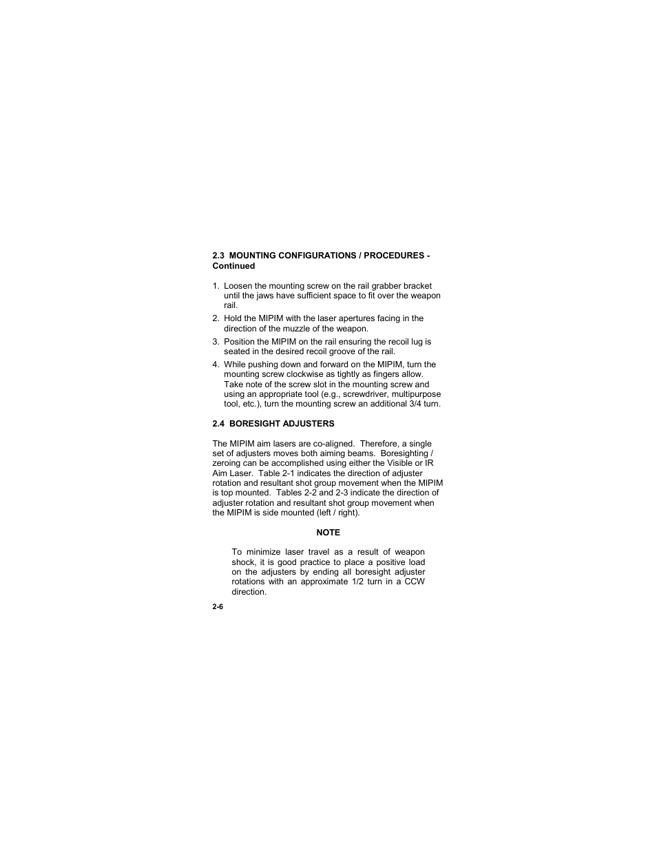 4 boresight adjusters, 4 boresight adjusters -6 | EOTech MIPIM (AN/PEQ-16B) - Mini Integrated Pointer Illuminator Module User Manual | Page 32 / 74