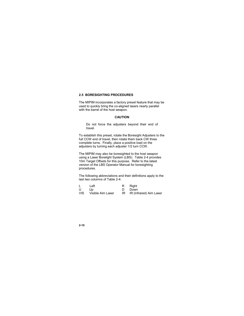 5 boresighting procedures, 5 boresighting procedures -10 | EOTech MIPIM (AN/PEQ-16B) - Mini Integrated Pointer Illuminator Module User Manual | Page 36 / 74