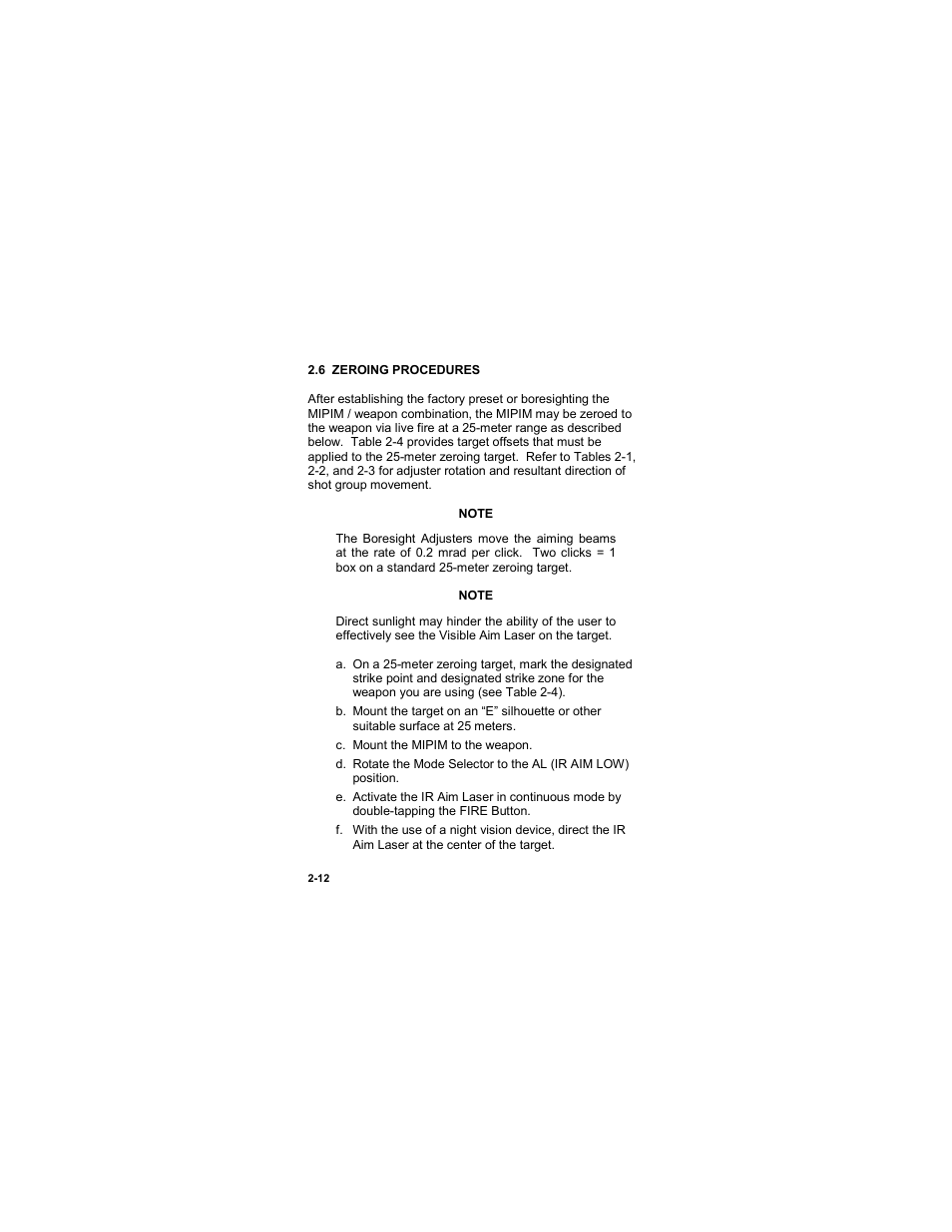 6 zeroing procedures, 6 zeroing procedures -12 | EOTech MIPIM (AN/PEQ-16B) - Mini Integrated Pointer Illuminator Module User Manual | Page 38 / 74